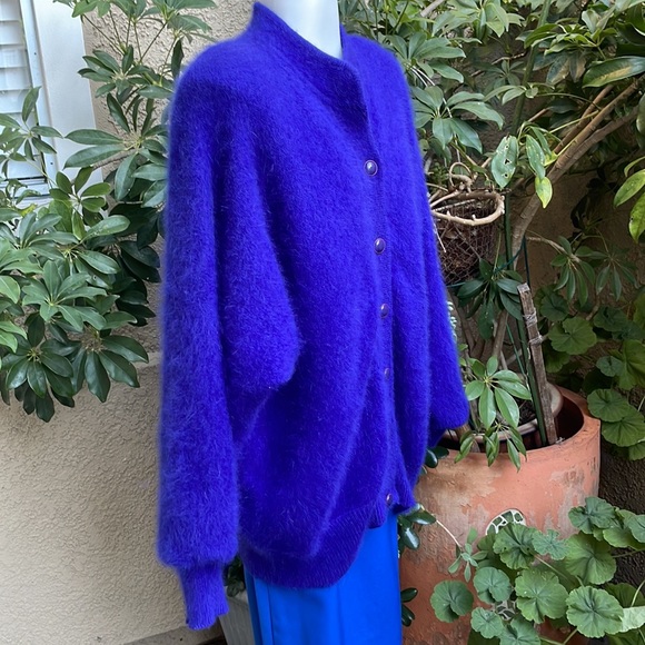 Vintage Sweaters - Vintage 90’s purple angora knitted cardigan with lining